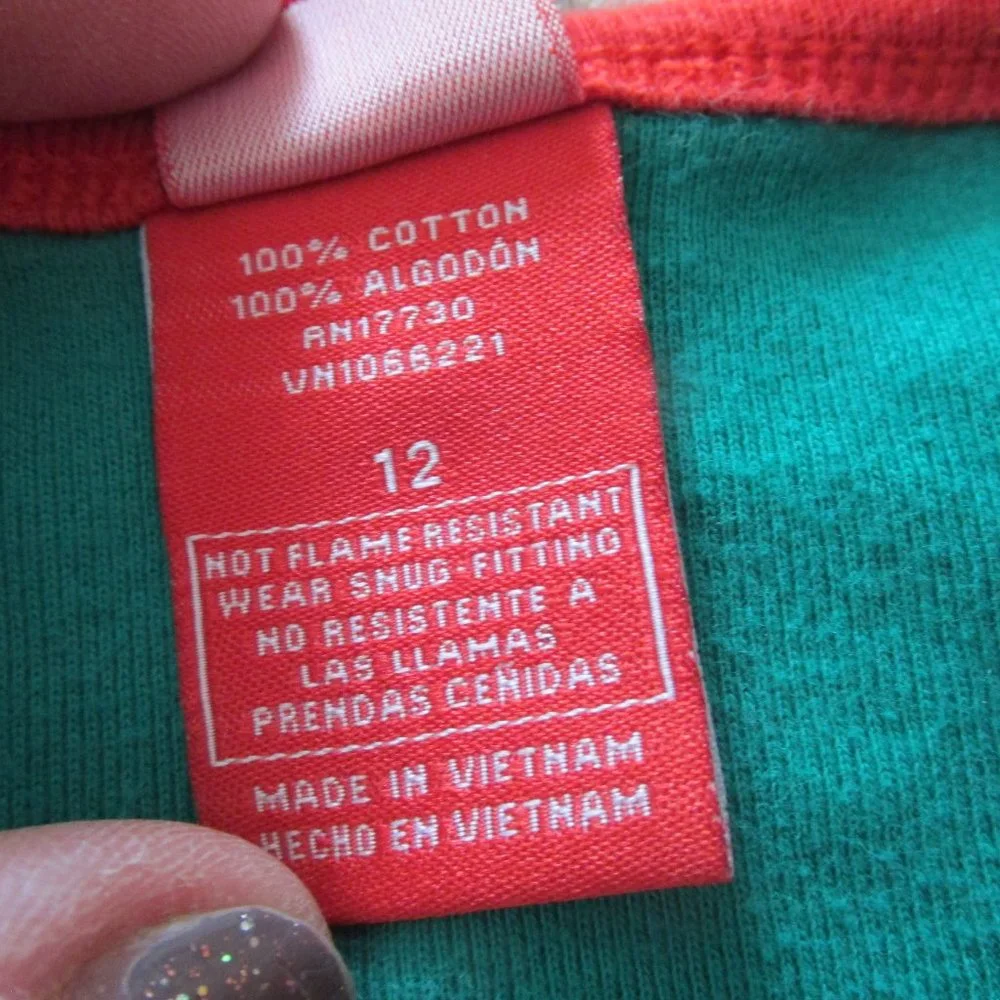 Christmas Pajama Shirt Youth Boys Size 12 Red Green Long Sleeve Pullover Holiday